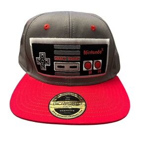 NINTENDO SNAPBACK CAP‎ TRUCKER HAT 6-PANEL SYSTEM LOGO PATCH RED/GRAY